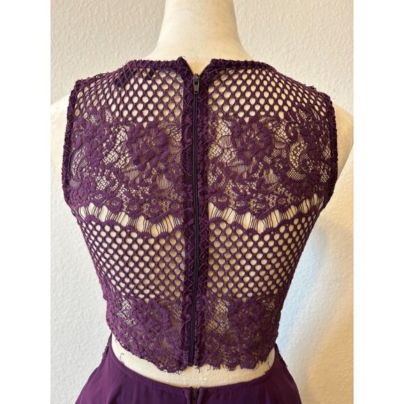 Women's Purple 2‎ PIece Rhinestone Lace  Dress Homecoming Party Size 7 - Picture 7 of 16